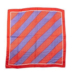 Vintage Red Blue Striped Square Scarf With Polka Dot Detail 26" Polyester Fabric